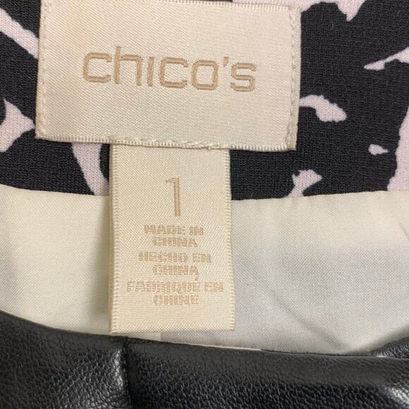 Chico's Black Faux Leather & Leopard Print Long A-line Jacket - Size 1 (M / 8) - Picture 6 of 9